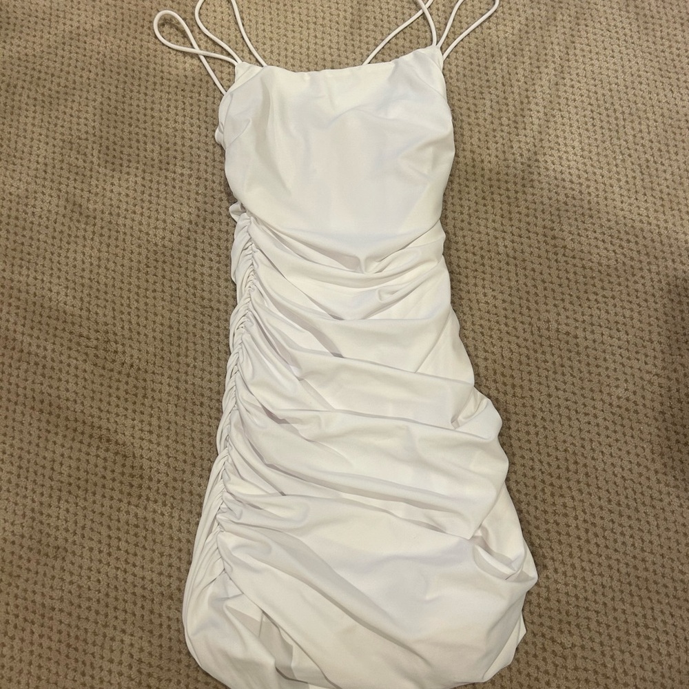 Superdown White Ruched Mini Dress